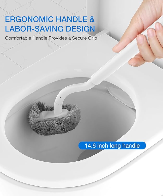 Toilet Bowl Brush and Holder, OSCIOSS Toilet Brush Set with Ergonomic Design, Compact Size, Durable Bristles, RV Toilet Brushes & Holders for Dead Corner Clean, White