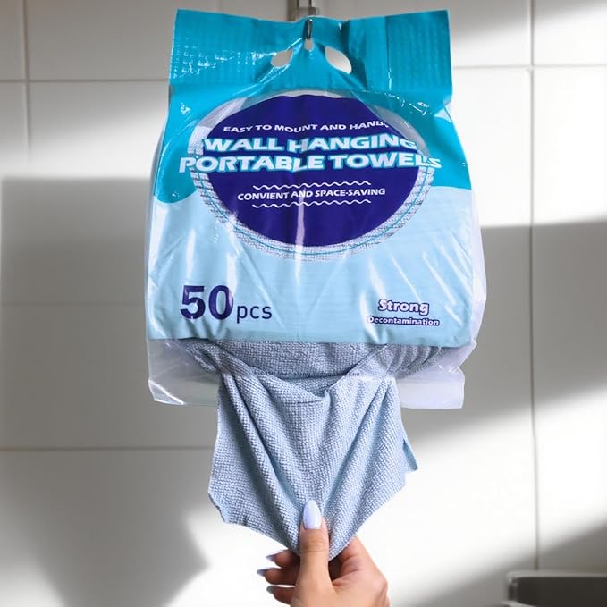 Microfiber Cleaning Cloths 100 Pack Microfiber Towels Hanging Bags 8.7x8.7 in, Lint Free, Streak Free, Absorbent, Reusable, Washable, Scratch Free, for Kitchen, Car Detailing, Glass, Gray/Blue