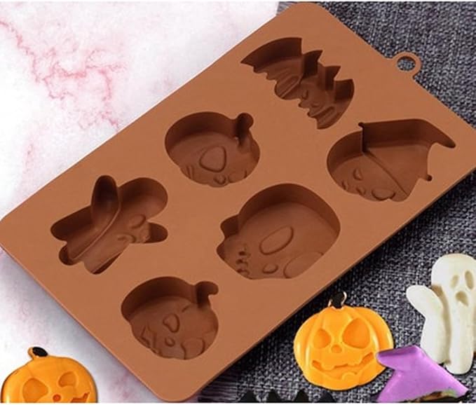 mostsom Chocolate Molds Halloween Chocolate Candy Silicone Mold Ghost Pumpkin Bat Skull Witch Hat Gummy Fondant Baking Mold (A_ 7.28x4.36x0.76 inch)