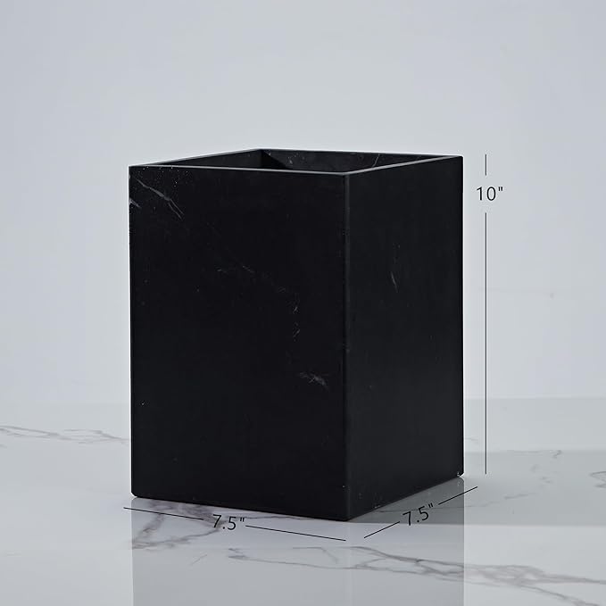 Black Marble Trash Can for Bathroom, Minimalist Theme Chic Wastebasket,Luxurious Design Rubbish Bin, Elegant Black Marble Waste Basket for Bathroom, Bedroom, Living Room