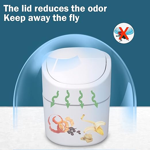 Mini Desk Trash Can with Lid with Trash Bags 180 Pcs Swing-Lid Tiny Countertop Garbage Bin Small Table Top Plastic Covered Waste Basket