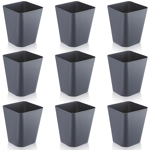 Hoolerry 9 Pieces Garbage Can 2 Gallon Small Trash Cans Bulk Bathroom Trash Bin Plastic Wastebasket Square for Bedroom Slim Bathroom Trashcan Small Container for Kitchen Office Home Rooms(Grey)