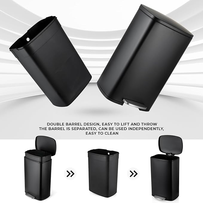 13.2 Gal Kitchen Trash Can, 50L Recycling or Garbage Bin, Brushed Stainless Steel Waste Basket, Soft&Quiet Close Dustbin, with Step-On Pedal, Removable Inner Bucket, for Home, Office, LIving Room