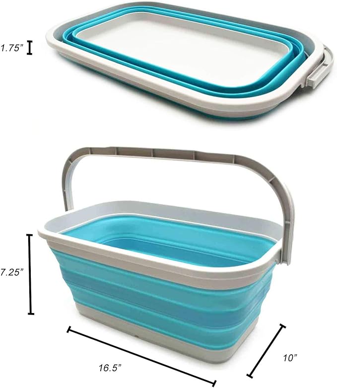 SAMMART 11.6L (3.06 Gallon) Collapsible Rectangular Handy Basket/Bucket (Bright Blue, 1)
