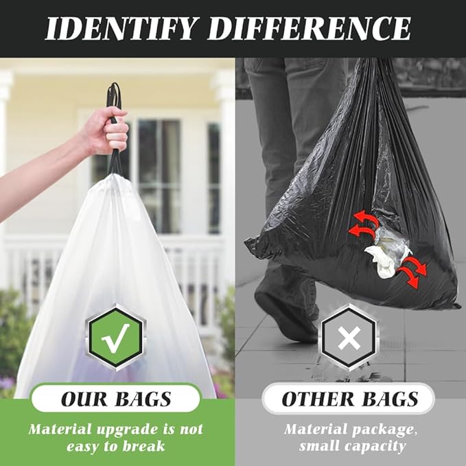 Drawstring Trash Bags-18 Gallon 120 Counts (fit 16-18 Gal) Large Strong Tall Kitchen Trash Bags by Teivio Garbage Bags for Home/Office/Light Residential Waste/Outdoor Trash Can, Lawn Bag White