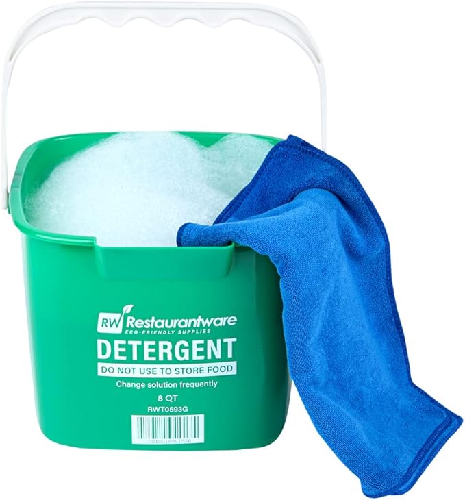 Restaurantware-RW Clean 8 Quart Cleaning Bucket, 1 Detergent Square Bucket - With Measurements, Built-In Spout And Handle, Green Plastic Utility Bucket, For Home Or Commercial Use,
