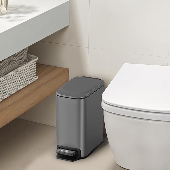 Cesun Small Bathroom Trash Can with Lid Soft Close, Step Pedal, 6 Liter / 1.6 Gallon Stainless Steel Garbage Can with Removable Inner Bucket, Anti-Fingerprint Finish (Gray)