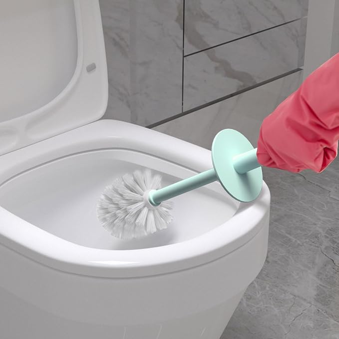 Topsky 2 Pack Compact Toilet Brush & Holder Set, Plastic Round Barrel Loo Brush with 2 Replacement Toilet Brush Head, Durable for Bathroom Toilet, Green