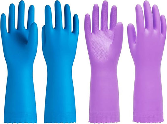 PACIFIC PPE 2 Pairs Dishwashing Cleaning Gloves with Latex free, Cotton lining, Kitchen Gloves (Purple+Blue, Small)