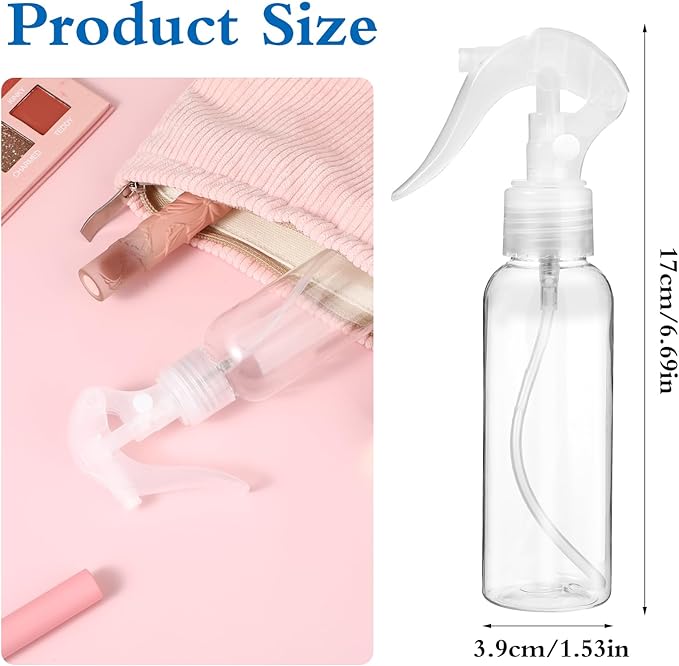 3 Pcs Plastic Spray Bottles, 3.38oz/100ml Empty Small Water Spraying Bottles for Plant, Clear Fine Mist Travel Mini Bottle Set Refillable Container with Adjustable Nozzle for Hair Cooking Clean