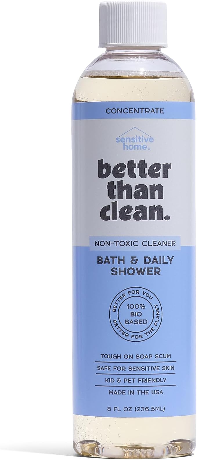 Bath & Daily Natural Shower Cleaner Concentrate - Plant-Based, Fragrance Free Cleaning Products - Hard Water Stain and Soap Scum Remover for Tub & Tile - 8oz Makes 4 Bottles