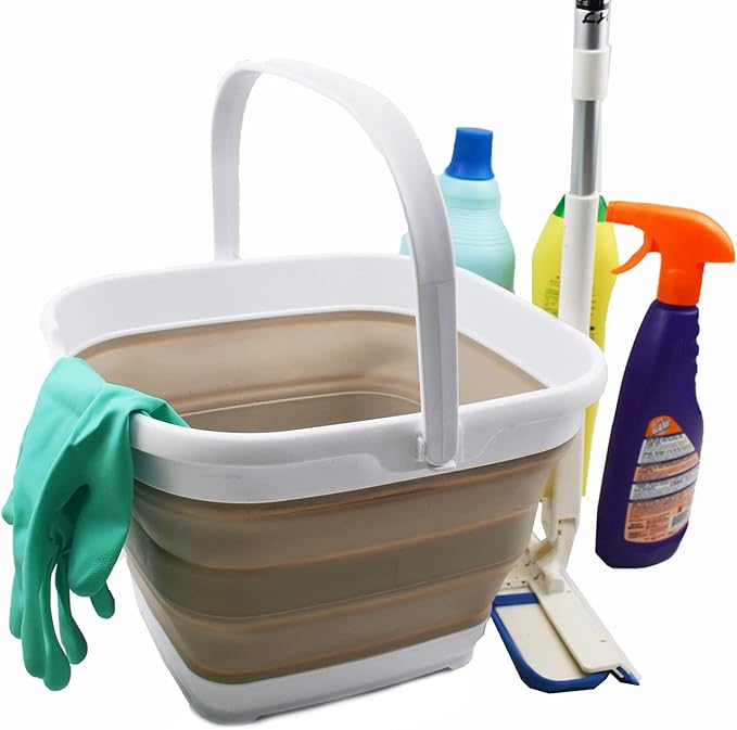 SAMMART 10L (2.6 Gallon) Collapsible Rectangular Handy Basket/Bucket (White/Latte, 1)