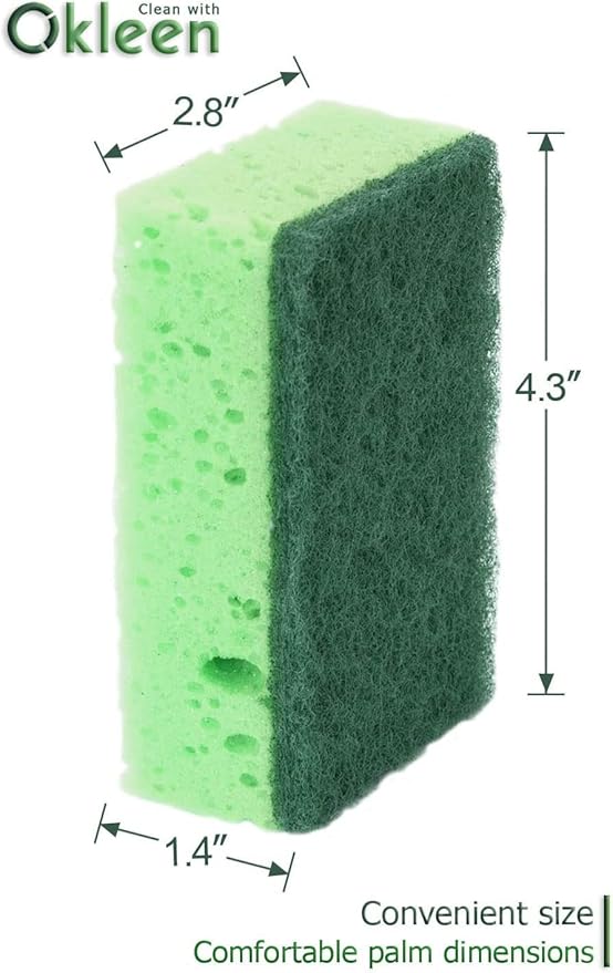 Green Multi Use Scrub Sponge. Made in Europe. 9 Pack, 4.3x2.8x1.4 inches. Odorless Heavy Duty and Non Scratch Fiber. Best, Durable, Delicate, Porous, Non Cellulose Kitchen Sponges and Scrubbers