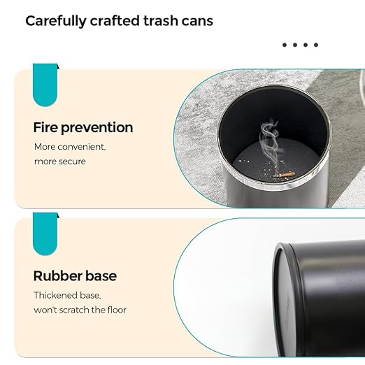 3.7 Gallon/14L Black Bathroom Trash Can Metal, Double Walled Waste Paper Basket, Bathroom Garbage Can, Elegant, Modern Office Waste Basket, for Bedroom, Kitchen, Hotel, Cafe, Business(14L black)