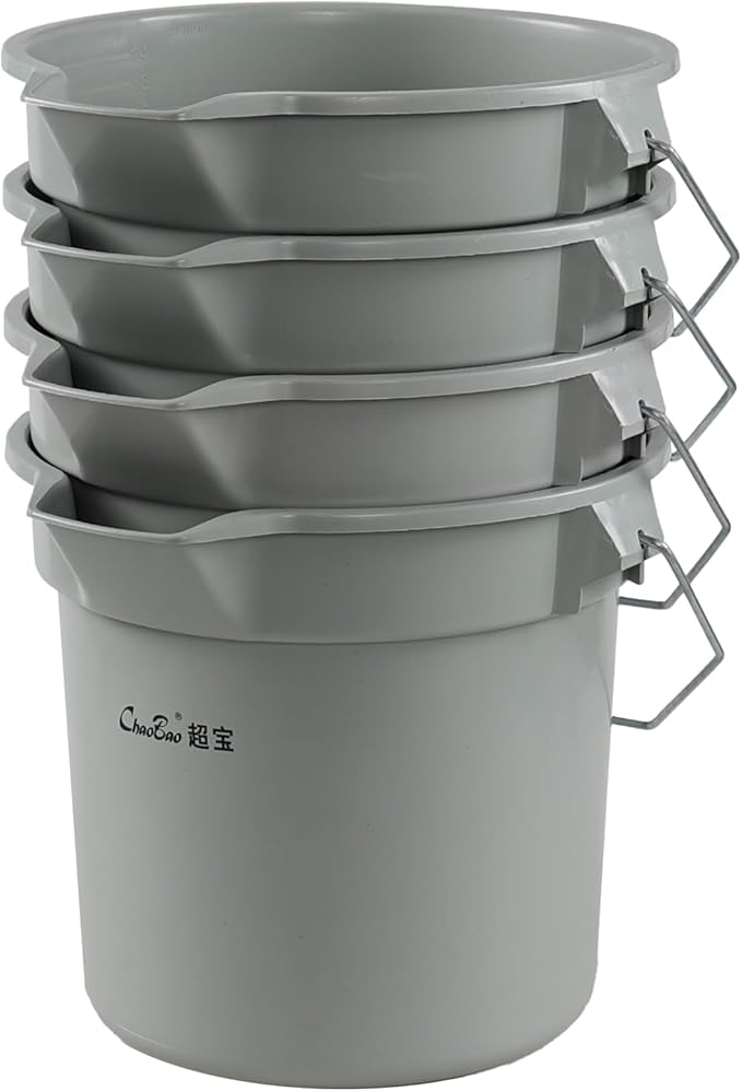 3.5 Gallon Heavy-Duty Plastic Cleaning Buckets with Handle, 4 Pcs 14 Quart Round Utility Bucket Pail, Gray