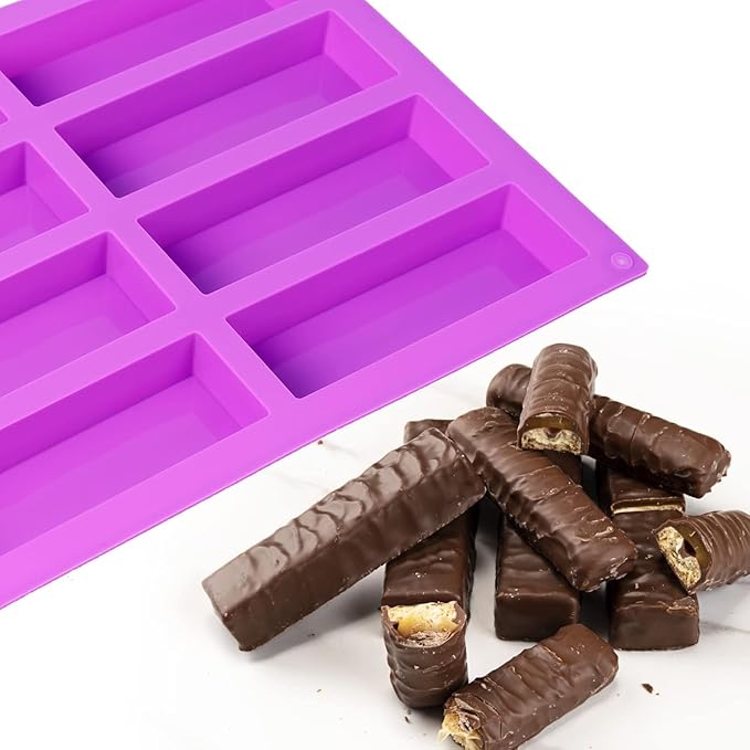 2 Pack Granola Bar Mold Silicone Mold,8 Cavity Rectangle Energy,Cereal Bar Molds for Ganache, Chocolate Bar, Truffles, Cheesecake
