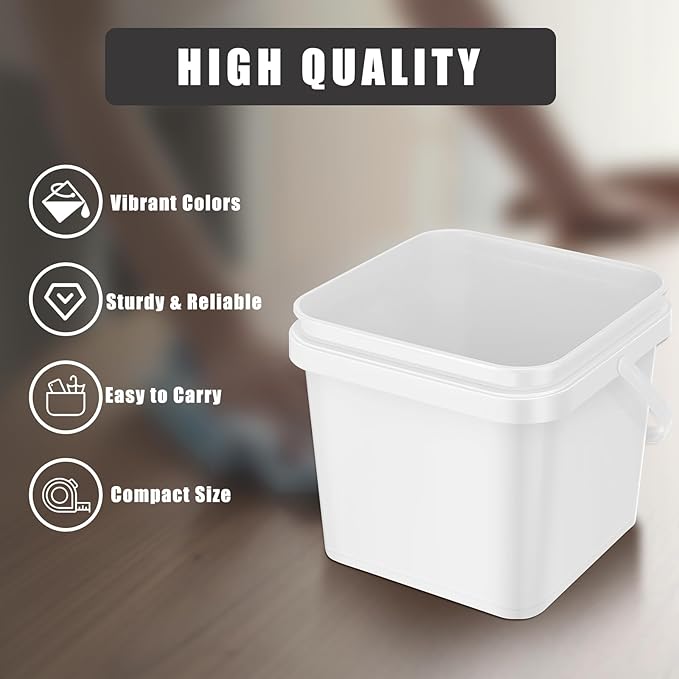 Mifoci 4 Pcs Plastic Bucket 5 Quart Square Cleaning Bucket Utility Small Pail with Handle for House Cleaning Storage Livestock Feeding Car Washing (White,Black)