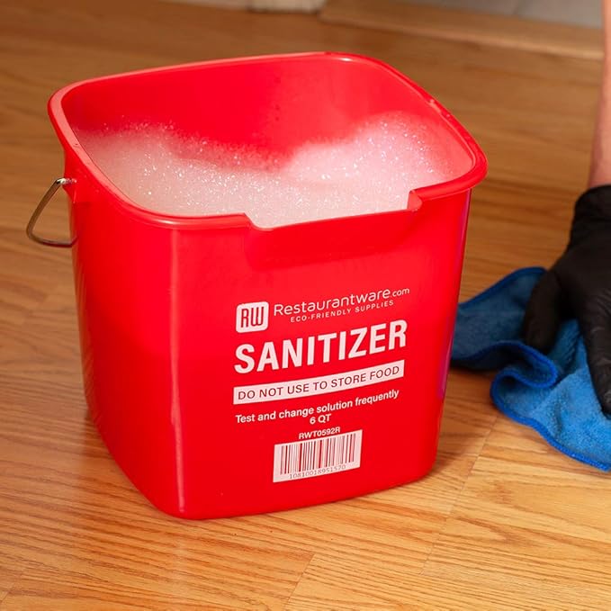 Restaurantware RW Clean 6 Quart Cleaning Buckets 10 Detergent Square Buckets - With Measurements Built-In Spout And Handle Red Plastic Utility Buckets For Home Or Commercial Use