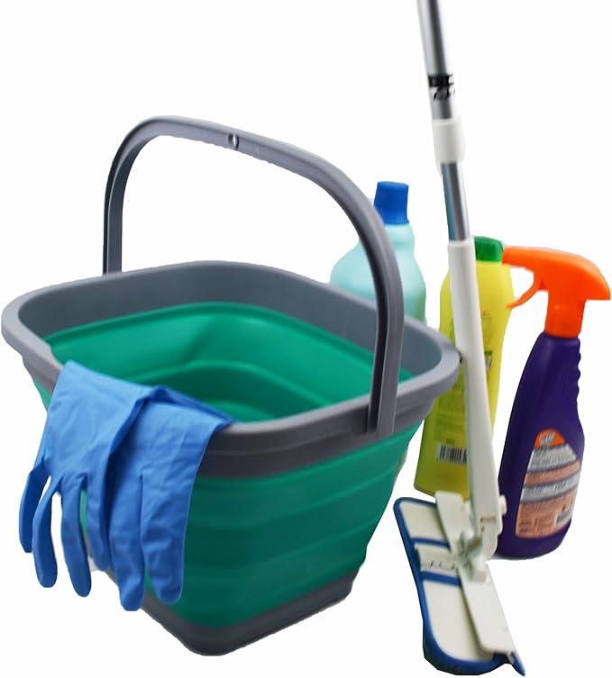 SAMMART 10L (2.6 Gallon) Collapsible Rectangular Handy Bucket (Dark Grey/Bluish-Green (Set of 2))