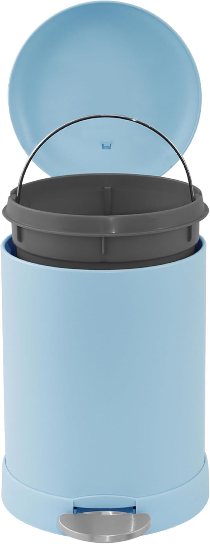 Glad Small Trash Can, 1.2 Gallon | Round Stainless Steel Garbage Bin with Soft Close Lid & Step Foot Pedal | Metal Waste Basket with Removable Inner Bucket, Blue