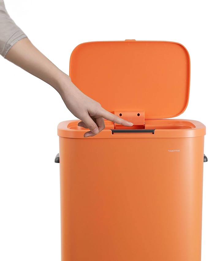 happimess HPM1017K Tammi Kitchen 14.5-Gallon Slim Metal Push Button Trash Can for Home, Kitchen, Laundry Room, Office, Bedroom, Bathroom, Carrot Cake