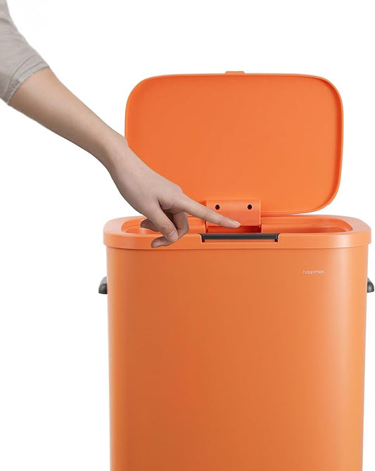 happimess HPM1017K Tammi Kitchen 14.5-Gallon Slim Metal Push Button Trash Can for Home, Kitchen, Laundry Room, Office, Bedroom, Bathroom, Carrot Cake