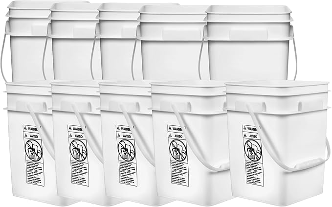House Naturals 4 Gallon Square White Buckets - Pack of 20 containers