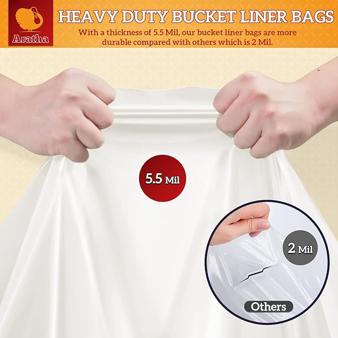 5 Gallon Bucket Liner Bags, 5.5 Mil, 5 Pack, Food Grade & BPA Free Brine Bags for Marinating & Food Storage