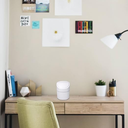 Mini Desk Trash Can with Lid with Trash Bags 180 Pcs Swing-Lid Tiny Countertop Garbage Bin Small Table Top Plastic Covered Waste Basket