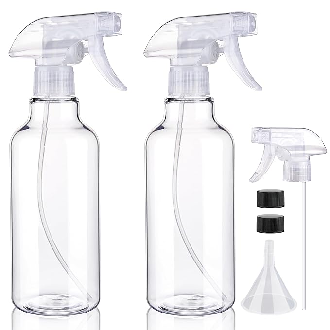 Plastic Spray Bottles Empty Spray Bottle 16.9oz/500ml 2 Pack Heavy Duty Spraying Bottles Mist/Stream Water Bottle for Cleaning Solutions, Essential Oils, Hair (Clear)