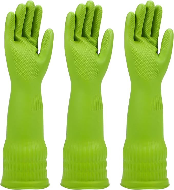 Rubber dishwashing gloves 3 or 6 Pairs for kitchen,Cleaning washing dish gloves long for household reuseable durable.