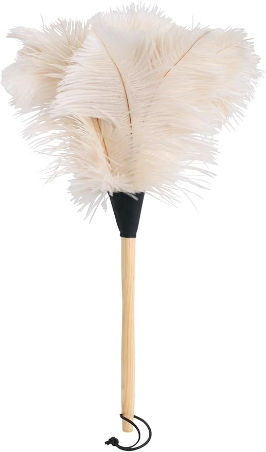Redecker Ostrich Feather Duster with Varnished Wooden Handle, White, 19-3/4-Inches, Set of 2