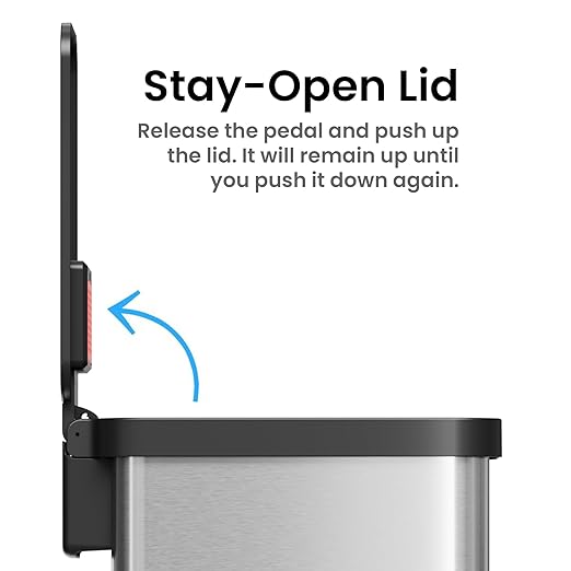 iTouchless SoftStep 13.2 Gallon Slim Step Pedal Trash Can with Odor Filter, Elongated Stainless Steel Recycling Bin, Space-Saving Garbage Trashcan, 50 Liter Home Office Bedroom Livingroom Wastebasket
