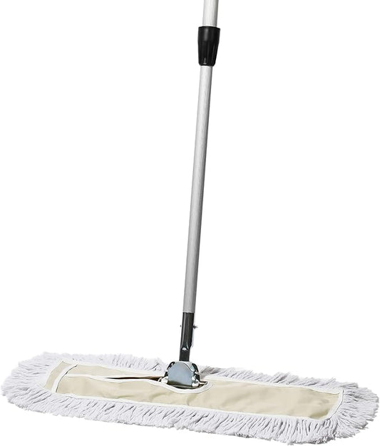 Commercial Dust Mop – 24 Inch Floor Sweeper for Hardwood, Reusable Cotton Mop Head, Extendable Handle, Dry Mop for Floor Cleaning & Janitorial Supplies