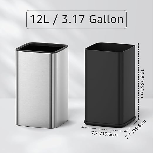 Mbillion 2.4 Gal (9L) Stainless Steel Open - Top Trash Can with Removable Inner Bucket - Sleek Metal Small Waste Basket for Bathroom Office, Brushed Steel