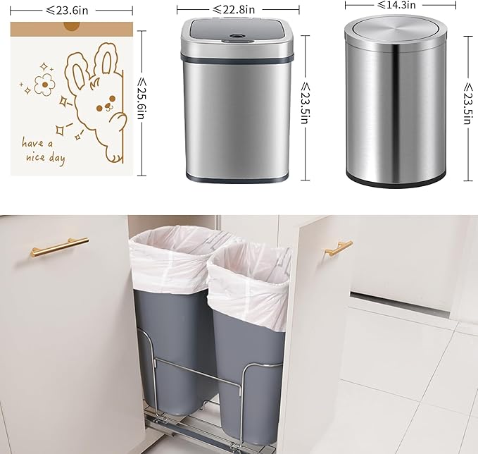 13 Gallon Trash Bags with Cute Rabbit Printed & Drawstring, Tear-Resistant Tall Kitchen Garbage Bags, Heavy-Duty Large Trash Can Liners for Home/Office, 50 Counts