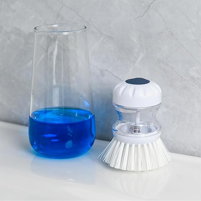 Dish Brush with Soap Dispenser for Dishes Pot Pan Kitchen Sink Scrubbing, White 3 Pack