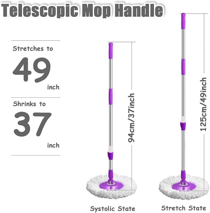 Spin Mop Replacement Mop Handle, 49-inch 360 Degrees Rotating Telescopic Replacement Mop Stick with Reinforced Plastic Disc for Spin Mop Bucket Cleaning System (Plastic Disc, Red)