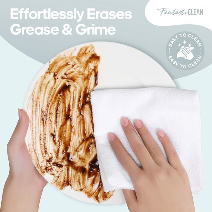 Fantasticlean Kitchen Dish Towels, Tear-Away Microfiber Towel Roll, Super Absorbent, Reusable Premium Dishcloths, Fast Drying Dish Rags, 50 Sheet, 12'' x 12'' (White)