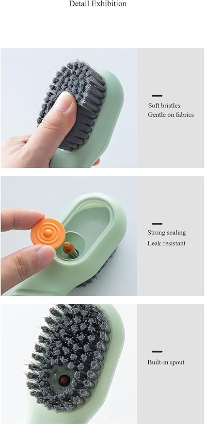 2pcs Soap Dispenser Shoe Brushes,Sneaker Brushes,Multifunftional Shoe Brushes with Soap Dispenser, Long Handle Shoe Brush, Carpet and Kids Toys - Travel-Friendly Design (Green & Cream)