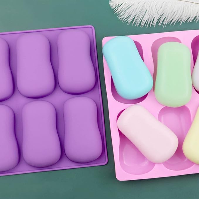 2 Pack Oval Silicone Soap Molds，6 Cavity Soap Molds for Soap Making Silicone Molds for Soap Bath Bombs Shower Steamer Lotion Bars