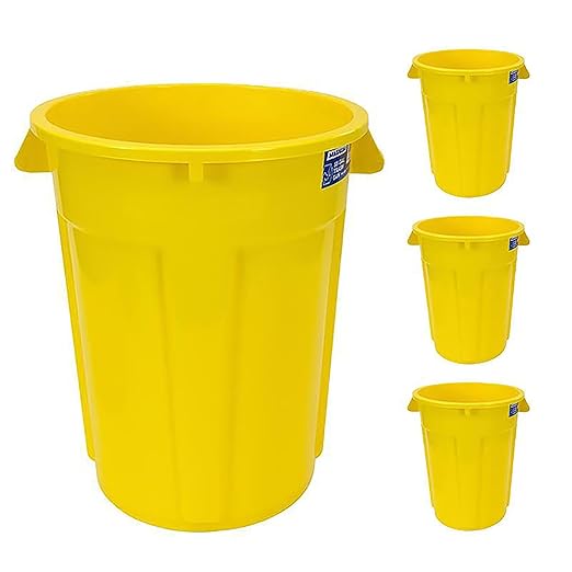 Magnum 55 Gallon Trash Can, High-Vis Yellow, Construction Grade, Heavy Duty Plastic, Jobsite Ready for Handling and Holding Garbage CMTC-C000-55Y04 (4 Pack)