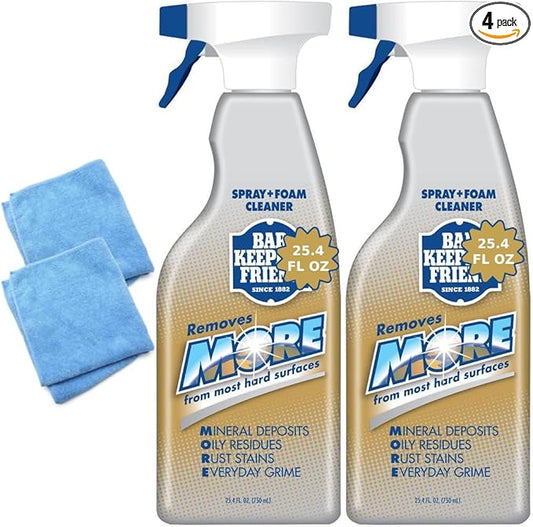Bar-Keeper’s-Friend More Spray and Foam Cleaner, 25.4oz Hard Water Stain Remover + 2x Microfiber Towel - Cleans Dirt from Hard Surfaces