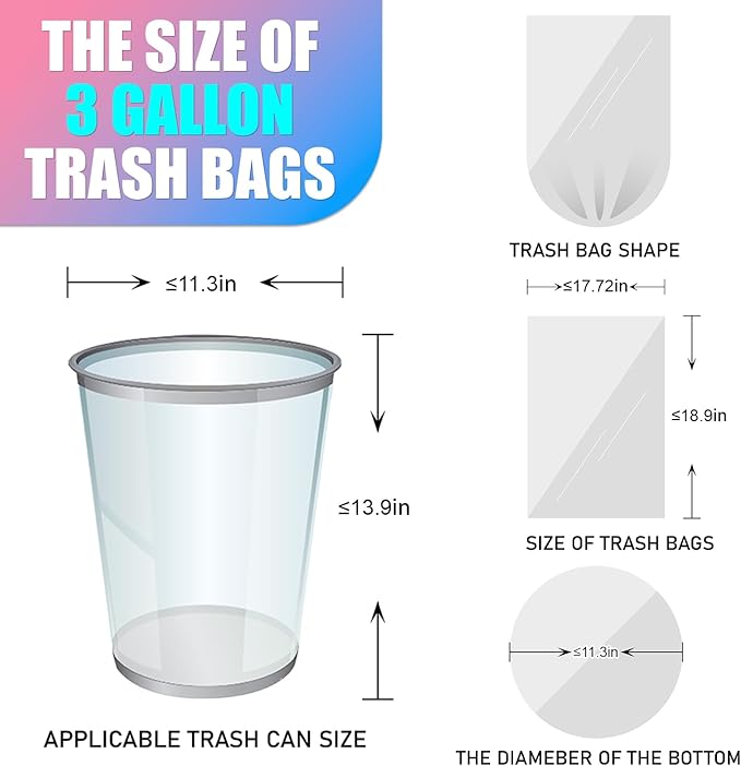 Small Trash Bags 3 Gallon -150 Count Mini Garbage Bags Unscented,12 Liter Colored Plastic Trash Can Liners,Strong Wastebasket Liners for Bathroom Toilet and Home