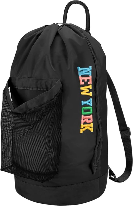Dalykate Backpack Laundry Bag, Laundry Backpack with Shoulder Straps and Mesh Pocket Nylon Clothes Hamper Bag with Drawstring Closure