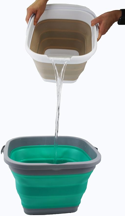 SAMMART 11L (2.9 Gallon) Collapsible Rectangular Handy Bucket (1, Dark Grey/Bluish-Green)