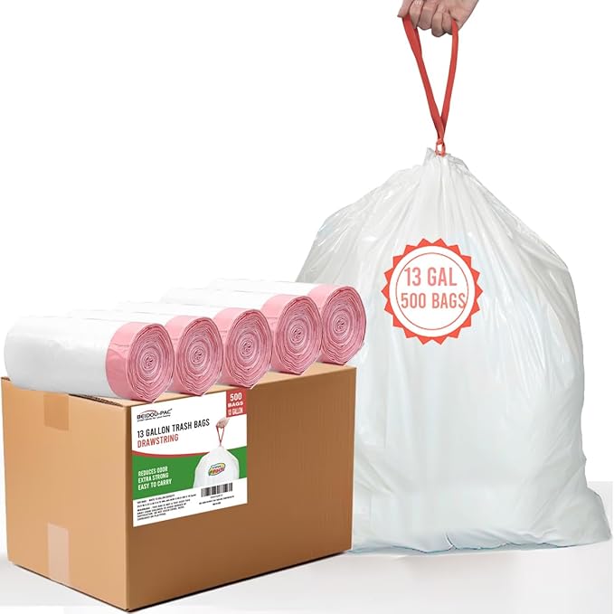 13 Gallon Trash Bags Drawstring, 500 Count, White & Unscented Garbage Bags, Multi-purpose Tall Kitchen Trash Bags Can Liners for Business Home Commercial and Industrial