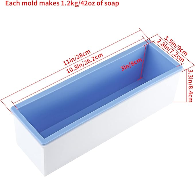 2 Pcs Loaf Soap Mold with Plastic Box, Flexible Silicone Rectangular Mold 42oz, Swirl Making Tool for DIY Soap, Handmade Candles, Resin Casting, Homemade Desserts (Blue)