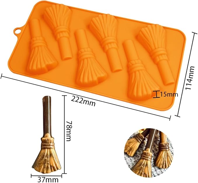 mostsom Chocolate Mold Halloween Molds Silicone for Chocolate 3D Halloween Chocolate Candy Gummy Mold Broom Shapes Mold (J_8.88X4.56X0.6 inch)