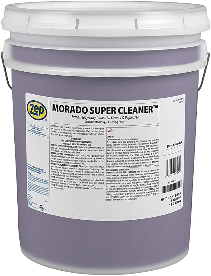 Zep Morado Purple Concentrated Super Cleaner - 5 Gallon (1 Unit) 85635 - Extra Heavy-Duty Industrial Degreaser, Phosphate Free, Alkaline Concentrate Removes Grease, Grime